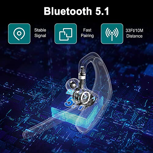 Gixxted Bluetooth Headset, V5.1 Wireless Headset with Noise Canceling Microphone, 110 Hours Work time Bluetooth Earpiece with 500mAh Battery, Compatible with Cell Phones and PC