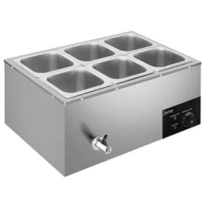 winado 110v 6-pan commercial food warmer, 19qt electric steam table 6 inch deep, 1200w countertop stainless steel food soup buffet w/temperature control & lid for catering, restaurant, party