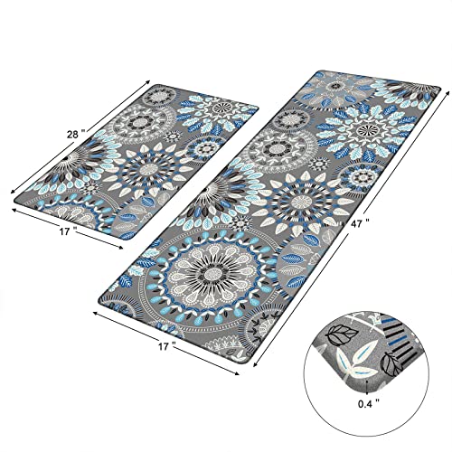 Pauwer Boho Kitchen Rugs Set of 2 Anti Fatigue Mats for Kitchen Floor Cushioned Kitchen Rugs and Mats Non Skid Waterproof Kitchen Runner Comfort Standing Mat