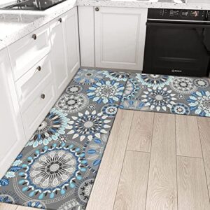 Pauwer Boho Kitchen Rugs Set of 2 Anti Fatigue Mats for Kitchen Floor Cushioned Kitchen Rugs and Mats Non Skid Waterproof Kitchen Runner Comfort Standing Mat