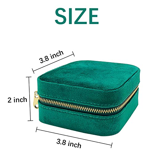 Soddeph Velvet Jewelry Box with Mirror,Mini Travel Jewelry Case, Plush Jewelry Travel Case, Small Portable Travel Jewelry Organizer, Gift for Women Girls (Emerald)