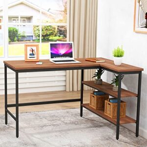 POINTANT L-Shaped Desk Computer Gaming Desk Home Office Desk Reversible Corner Desk with Storage Shelves, Study Writing Table Workstation for Home Office Small Space 46''