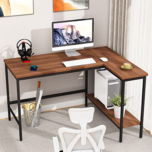 POINTANT L-Shaped Desk Computer Gaming Desk Home Office Desk Reversible Corner Desk with Storage Shelves, Study Writing Table Workstation for Home Office Small Space 46''