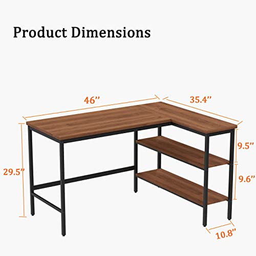 POINTANT L-Shaped Desk Computer Gaming Desk Home Office Desk Reversible Corner Desk with Storage Shelves, Study Writing Table Workstation for Home Office Small Space 46''