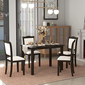 knocbel rectangular dining table and chairs, 5-piece kitchen dining room small space table set with padded seat & backrest, standard height (espresso)
