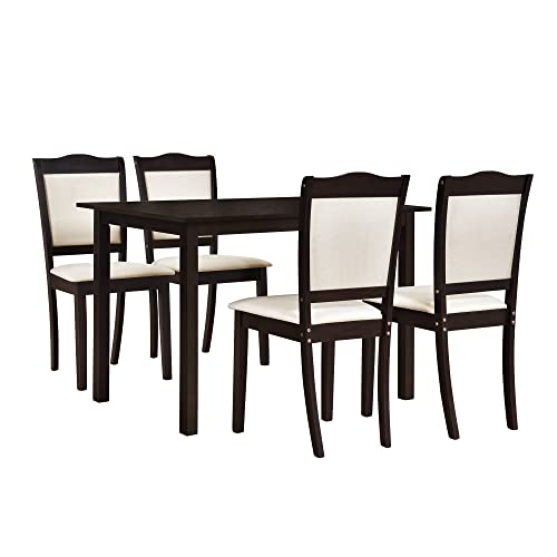 Knocbel Rectangular Dining Table and Chairs, 5-Piece Kitchen Dining Room Small Space Table Set with Padded Seat & Backrest, Standard Height (Espresso)