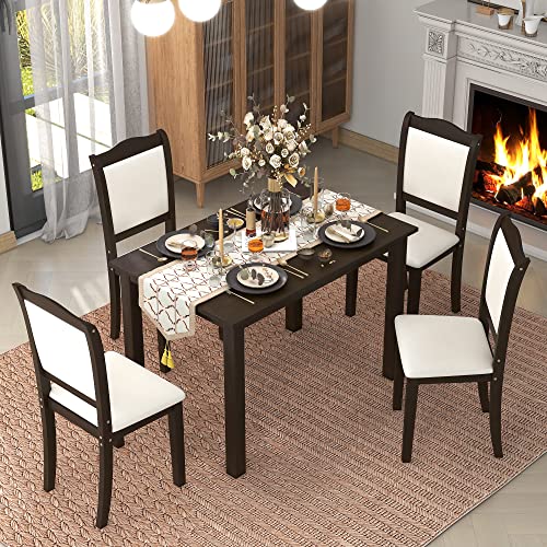 Knocbel Rectangular Dining Table and Chairs, 5-Piece Kitchen Dining Room Small Space Table Set with Padded Seat & Backrest, Standard Height (Espresso)