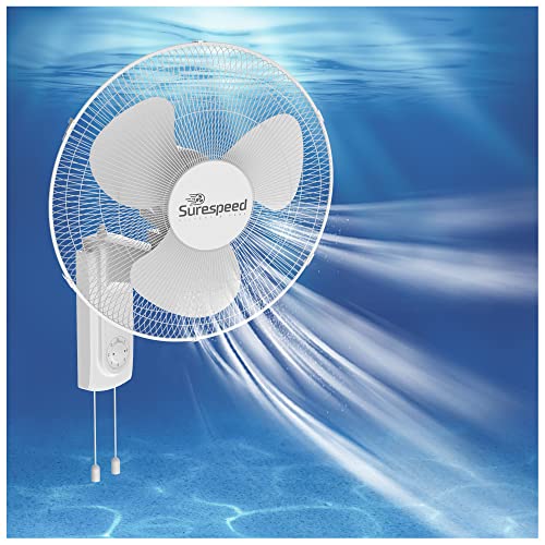 Wall Mount Fan, Quiet Wall Fan 16'' 3-Speed, Supports 90° Oscillating and 60° Vertical Tilt, 6 FT Power Cord, ETL Listed, Helps Circulate Air in Bedroom, Kitchen, Bathroom, Gym, Camper and Patio