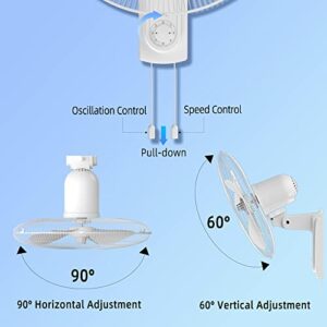 Wall Mount Fan, Quiet Wall Fan 16'' 3-Speed, Supports 90° Oscillating and 60° Vertical Tilt, 6 FT Power Cord, ETL Listed, Helps Circulate Air in Bedroom, Kitchen, Bathroom, Gym, Camper and Patio