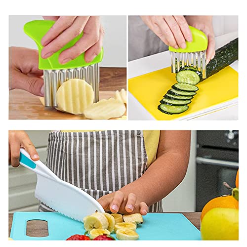 JIANYI Kids Knife Set, Kitchen Baking Knife Set with Crinkle Cutter, Serrated Edges Plastic Toddler Knife Kids Safe Knives for Real Cooking & Cutting Fruit, Bread, Lettuce - Set of 4