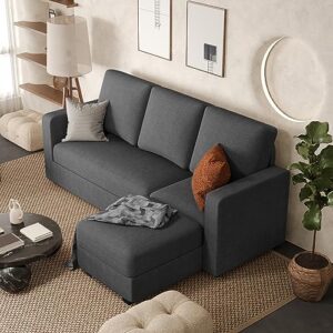 jummico convertible sectional sofa couch, l-shaped couch with reversible chaise, modern linen fabric couches for living room, apartment and small space (dark grey)