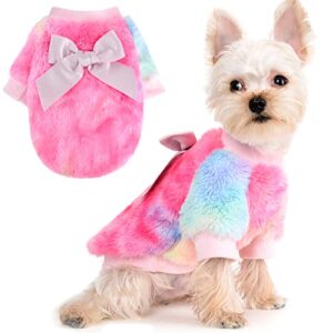 pink dog sweater for small dogs girl tie dye female dog sweater puppy sweatshirts doggie sweaters winter dog clothes pet cat pup warm clothing outfit for yorkie chihuahua coat with bow-knot xs