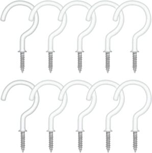 qezeza 10 packs of vinyl coated ceiling hooks, plant hooks, kitchen hooks, hanging hooks, kitchen hooks for indoor and outdoor use, 2.9-inch silver spiral hooks, (white)