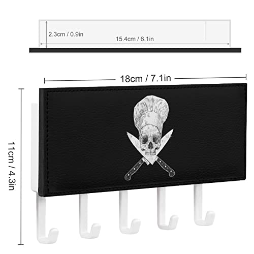 Skull-Chef Cooking Skull Funny Key Holder Wall Cute Decorative Mounted with Mail Shelf 5 Hooks for Home Office