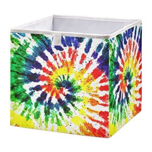cataku rainbow tie dye cubes storage bins 11 inch collapsible fabric storage baskets shelves organizer foldable decorative bedroom storage boxes for organizing home