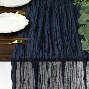 uwilowe 5 pcs 13ft navy blue table runner, boho gauze cheese cloth table runner rustic sheer runner 160inch long for wedding bridal baby shower birthday party cake table decorations