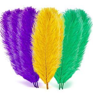 18 pcs mardi gras feathers for crafts 10-12 inches natural green gold purple feathers bulk colorful feathers for diy craft carnival costume mardi gras party decorations