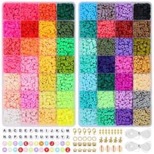 sjzwsd 14400pcs clay beads bracelet making kit，56 colors flat round polymer clay beads heishi beads ，300pcs letters beads for diy jewelry bracelets necklace making