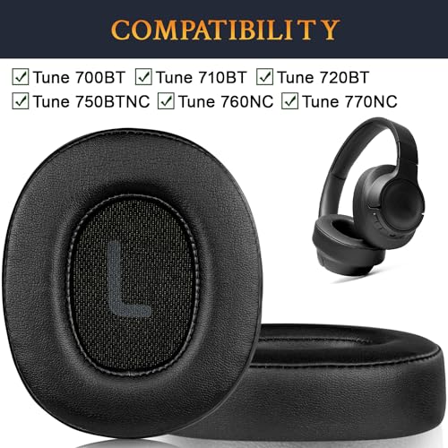 SOULWIT Earpads Replacement for JBL Tune 700(700BT)/710(710BT)/720(720BT)/750(750BT,750BTNC)/760(760NC)/770(770NC) Headphones, Ear Pads Cushions with Softer Noise Isolation Foam (Black)