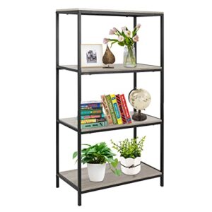 Acehome 4 Tier Bookshelf, 45" Tall Bookshelves and Bookcases, Industrial Bookcase Shelf Storage Organizer, Rustic Wood and Metal Standing Bookshelf for Living Room, Bedroom and Home Office, Grey