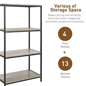Acehome 4 Tier Bookshelf, 45" Tall Bookshelves and Bookcases, Industrial Bookcase Shelf Storage Organizer, Rustic Wood and Metal Standing Bookshelf for Living Room, Bedroom and Home Office, Grey