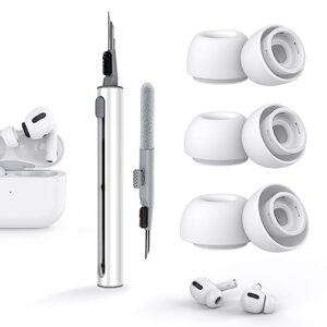 3-pair replacement ear tips for airpods pro & 2nd generation with noise reduction holewith and cleaner kit,cleaning pen airpods 1 2 3 pro/pro 2nd,built-in dust guard screen,3 sizes (s/m/l)-white