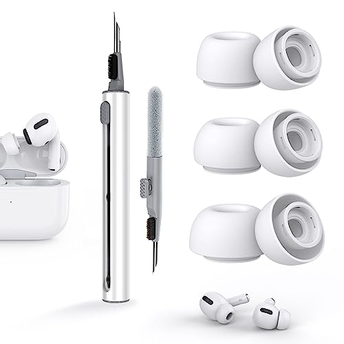 3-Pair Replacement Ear Tips for AirPods Pro & 2nd Generation with Noise Reduction Holewith and Cleaner kit,Cleaning Pen Airpods 1 2 3 pro/pro 2nd,Built-in dust Guard Screen,3 Sizes (S/M/L)-White