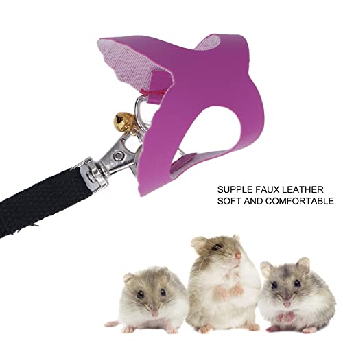 Hamster Harness And Leash Set, Comfortable Harness Hamster Leash Guinea Pig Harness Sturdy Artificial Leather with Bells for Guinea Pigs(Purple)