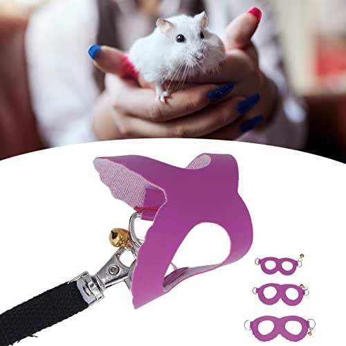 Hamster Harness And Leash Set, Comfortable Harness Hamster Leash Guinea Pig Harness Sturdy Artificial Leather with Bells for Guinea Pigs(Purple)