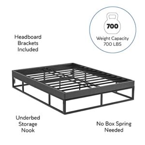 Classic Brands Capri Black Metal Platform Bed Frame with Built-in Grey Upholstered Mattress Foundation, Queen