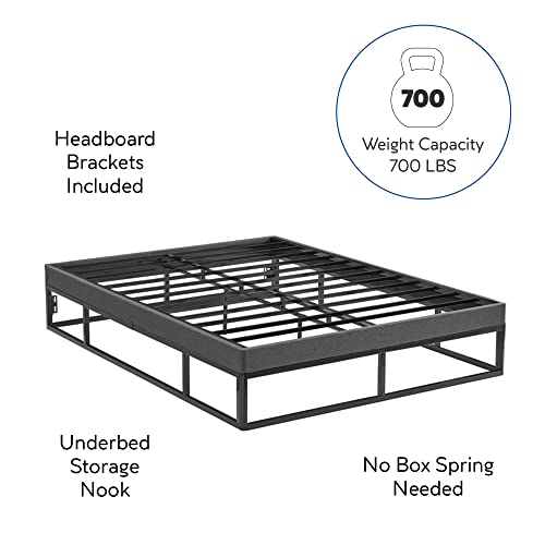 Classic Brands Capri Black Metal Platform Bed Frame with Built-in Grey Upholstered Mattress Foundation, Queen