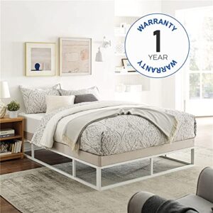 Classic Brands Capri Black Metal Platform Bed Frame with Built-in Grey Upholstered Mattress Foundation, Queen