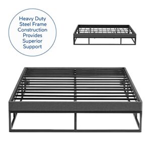 Classic Brands Capri Black Metal Platform Bed Frame with Built-in Grey Upholstered Mattress Foundation, Queen