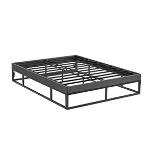 Classic Brands Capri Black Metal Platform Bed Frame with Built-in Grey Upholstered Mattress Foundation, Queen