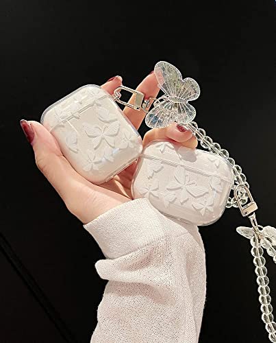 Compatible Butterfly Airpods Pro 2 2022,Airpods Pro 2nd Generation, Airpods Pro 2 Case Clear Cute Cover with Beaded Keychain for Women Girls (Airpod Pro 2 )