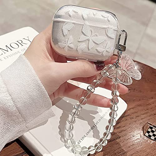 Compatible Butterfly Airpods Pro 2 2022,Airpods Pro 2nd Generation, Airpods Pro 2 Case Clear Cute Cover with Beaded Keychain for Women Girls (Airpod Pro 2 )