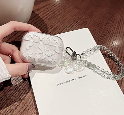 Compatible Butterfly Airpods Pro 2 2022,Airpods Pro 2nd Generation, Airpods Pro 2 Case Clear Cute Cover with Beaded Keychain for Women Girls (Airpod Pro 2 )