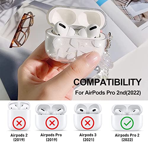 Compatible Butterfly Airpods Pro 2 2022,Airpods Pro 2nd Generation, Airpods Pro 2 Case Clear Cute Cover with Beaded Keychain for Women Girls (Airpod Pro 2 )