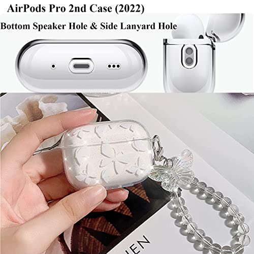 Compatible Butterfly Airpods Pro 2 2022,Airpods Pro 2nd Generation, Airpods Pro 2 Case Clear Cute Cover with Beaded Keychain for Women Girls (Airpod Pro 2 )