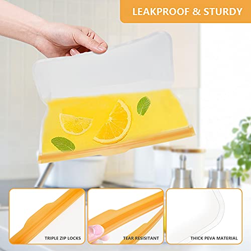 Dishwasher Safe Reusable Food Storage Silicone BPA-Free, 2 Reusable Gallon Freezer Bags, 2 Reusable Sandwich Bags, 4 Reusable Food Storage Bags, 4 Reusable Snack BagsTriple Zip Closures 100% Leakproof (12PCS)