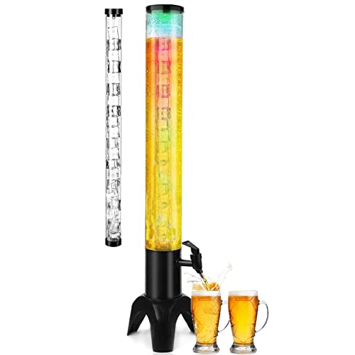 3L/100oz Mimosa Tower Dispenser with Ice Tube and Led Light, Tabletop Drink Tower Dispenser for Beer, Margarita, Liquor, Beverage