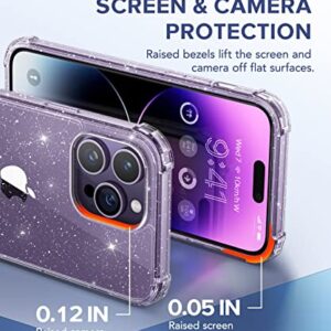 BERFY Glitter Case for iPhone 14 Pro Max, with 2Pcs Screen Protector+2Pcs Camera Protector, [Non-Yellowing] Clear Bling Sparkle Cute Shockproof Phone Case for Women, 6.7 Inch Cover, Glitter Clear