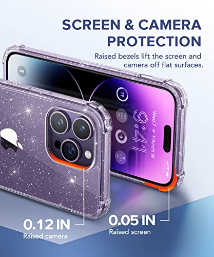 BERFY Glitter Case for iPhone 14 Pro Max, with 2Pcs Screen Protector+2Pcs Camera Protector, [Non-Yellowing] Clear Bling Sparkle Cute Shockproof Phone Case for Women, 6.7 Inch Cover, Glitter Clear