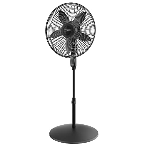 Lasko 18" Oscillating 4-Speed Large Room Pedestal Fan with Remote Control Adjustable Height Durable Metal Grill Great for Office, School and Home S18605, Black (Renewed)