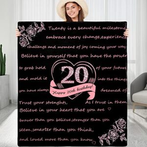 keraoo happy 20th birthday blanket gift for women, 20 years old birthday ideas gift for her, 20th birthday christmas valnetine's day throw blanket gift for wife daughter girlfriend friend
