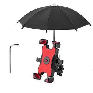 phone holder for bike with mini sunshade umbrella bicycle handlebar phone mount rainproof bicycle phone stand clip-red