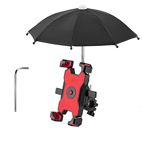 Phone Holder for Bike with Mini Sunshade Umbrella Bicycle Handlebar Phone Mount Rainproof Bicycle Phone Stand Clip-red