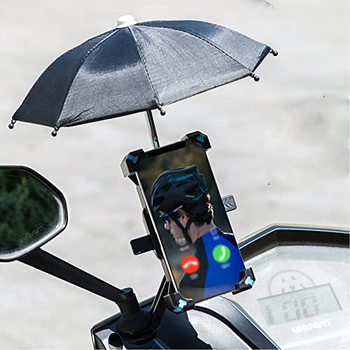 Phone Holder for Bike with Mini Sunshade Umbrella Bicycle Handlebar Phone Mount Rainproof Bicycle Phone Stand Clip-red