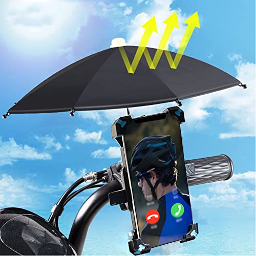 Phone Holder for Bike with Mini Sunshade Umbrella Bicycle Handlebar Phone Mount Rainproof Bicycle Phone Stand Clip-red