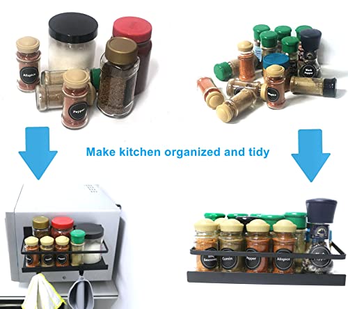 Magnetic Spice Rack Organizer, 2 Pack Magnetic Shelf for Refrigerator, Spice Organizer for Spice Jars Fridge Seasoning Organizer Spice Holder with 4 Hooks for Kitchen Organization and Storage